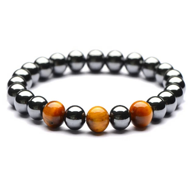 8mm Tiger Eye Hematite Bracelet 7.5inches Meditation Lucky Gift Cuff Wrist Charm