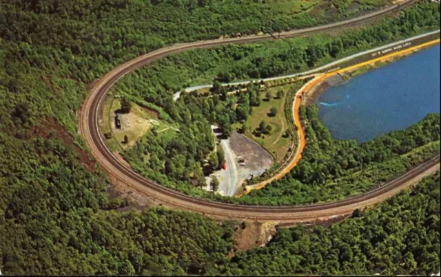 Postcard World Famous Horseshoe Curve Altoona Pennsylvania Pa Aerial View VTG