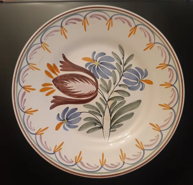 Ancienne assiette céramique Décor NEVERS fait main - fleurs- 23,5 cm- collection