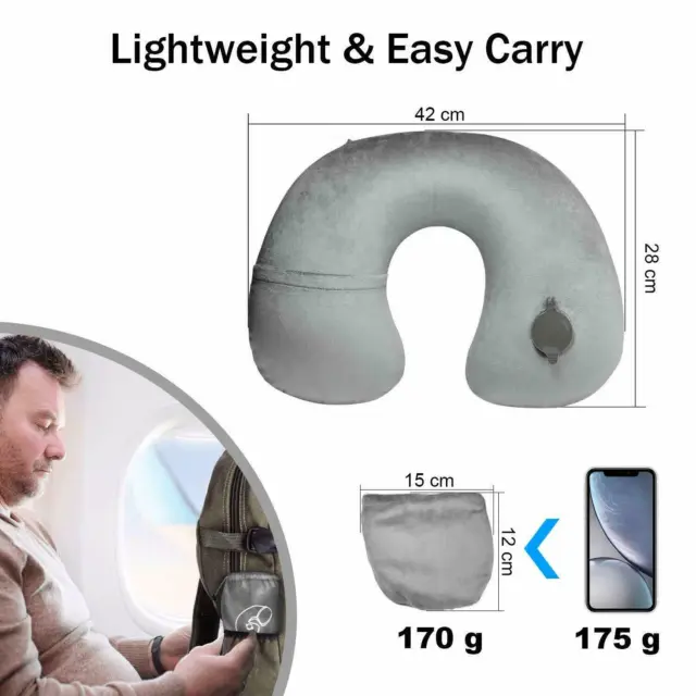 Travel Pillow Soft Inflatable Air Cushion Neck Rest U-Shaped Compact Flight 7