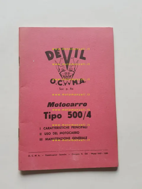 Devil OCMA motocarro 500/4 1955 manuale uso manutenzione originale