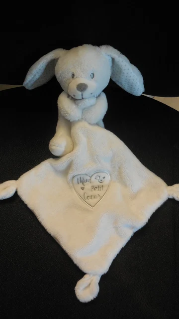 doudou mouchoir lapin blanc gris Mon Petit Coeur POMMETTE - état NEUF -