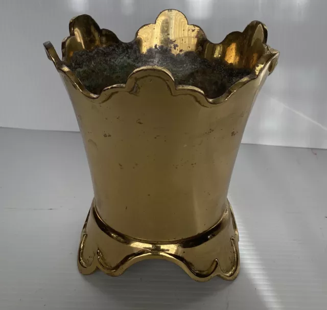 VINTAGE SOLID BRASS CROWN SHAPED FOOTED PLANTER 6.5” TALL 1 Lb 9 Oz HEAVY