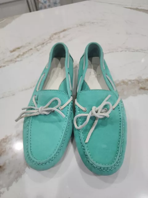 COLE HAAN SHOES Air D38909 Teal Leather Driving Moc Boat Loafer Women's ...
