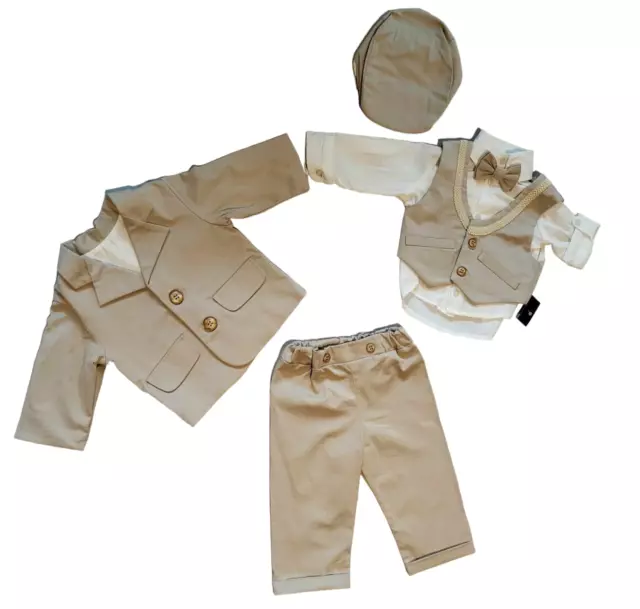 Baby Taufanzug Babyanzug Taufoutfit Jacke+Hemd+Hose+Fliege+Weste+Hut 6-9 Monate