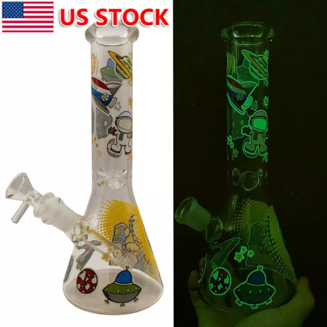 10 Inch Glow in the Dark Astronaut Glass Hookah Water Pipe Smoking Beaker Bongs