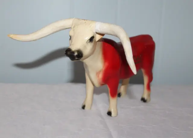 Vintage Statuary Chalkware Bull Figurine Moveable Horns Texas