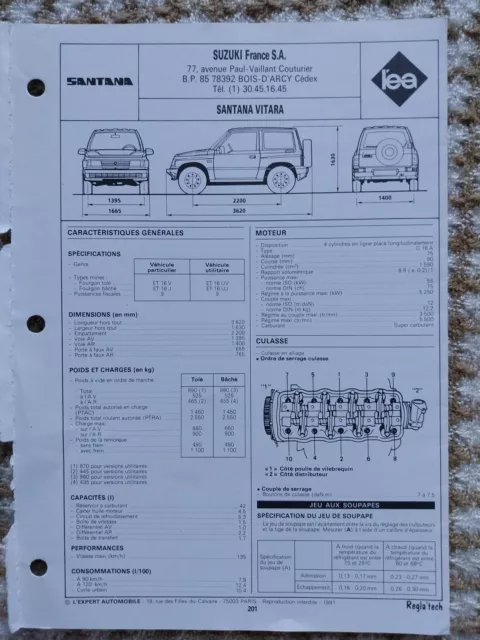 Santana Suzuki Vitara 1.6 Essence Carburateur Fiche Technique Regla tech 1991