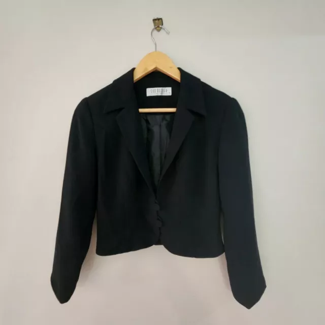 CUE DESIGN Designer Label 90's Y2K VINTAGE Womens Crop Black Jacket Blazer 8