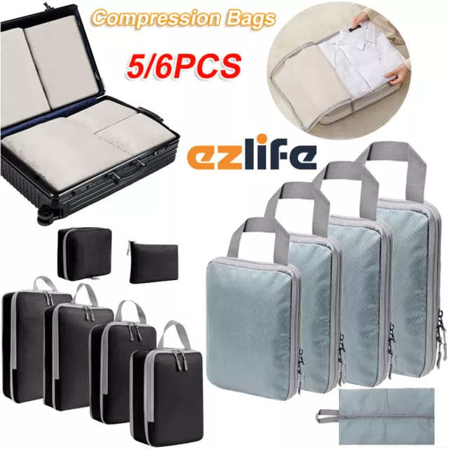 6PCS Storage Organiser Suitcases Luggage Travel Packing Cubes Compression Bags