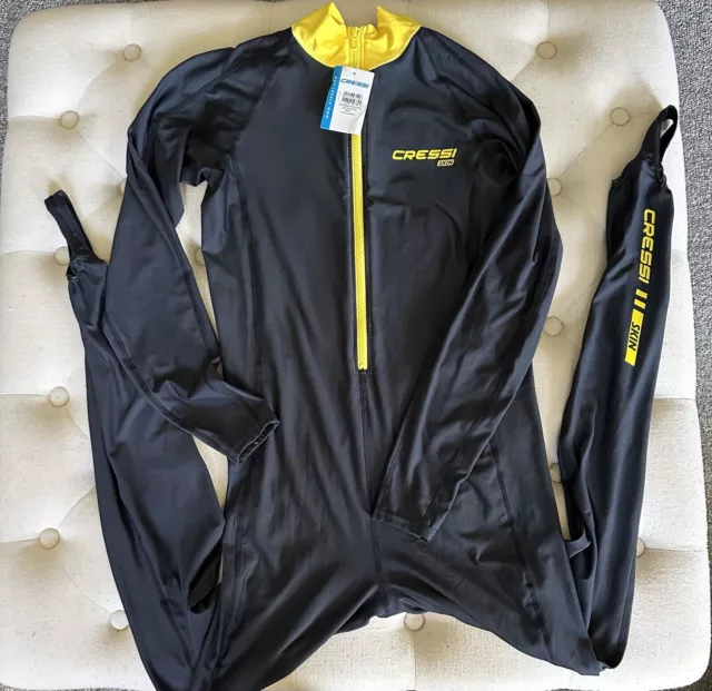 New Cressi Skin Large Scuba Dive Full Suit All In One Skin Suit Black/Yellow