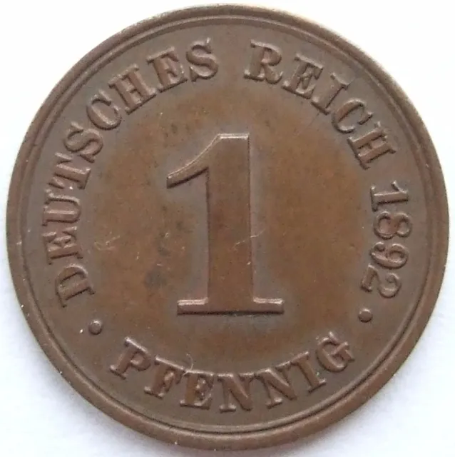 Moneta Reich Tedesco Impero Tedesco 1 Pfennig 1892 F IN Uncirculated