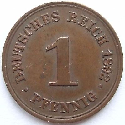 Pièce de Monnaie Reich Allemand Empire 1 Pfennig 1892 F En Uncirculated