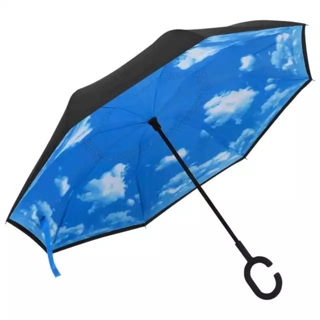 Regenschirm C-Griff Schwarz 108cm Winddicht Umgekehrt Stockschirm vidaXL