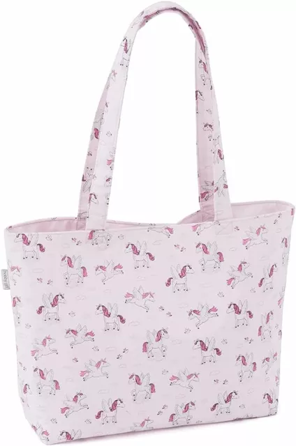 HobbyGift Basteltasche (M) - Schultertasche - Glitzer Einhörner rosa - Nähen - Stricken