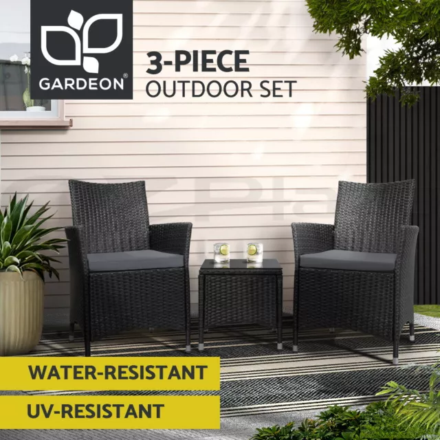 Gardeon Patio Furniture Outdoor Furniture Set Chair Table Garden Wicker Black