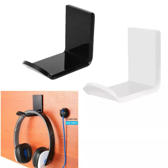 1pc Simple Headphone Stand Hanger Hook Tape Under Desk Dual Headset Mount Holder