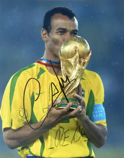 Football - Cafu Signed 10x8 Pre-Print Brazil WC 2002 Trophy Photo - AC Milan