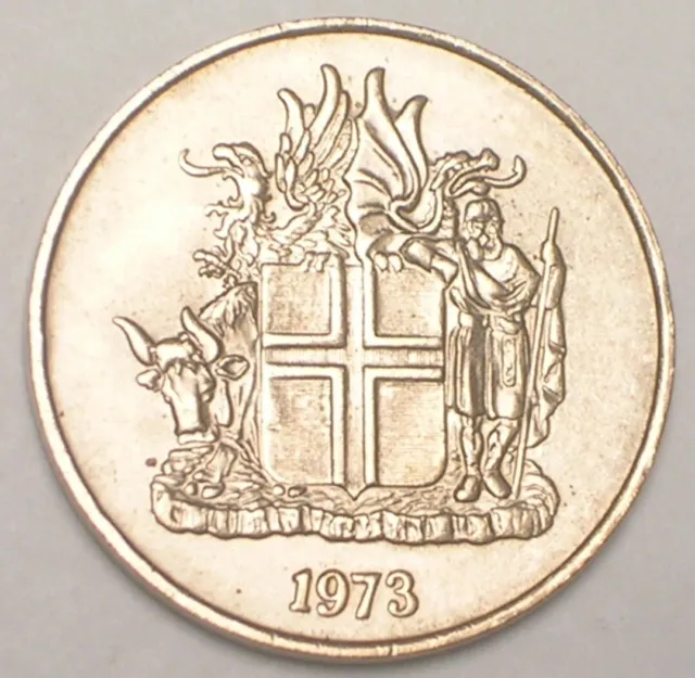 1973 Iceland Icelandic 10 Kronur Coat of Arms Coin XF