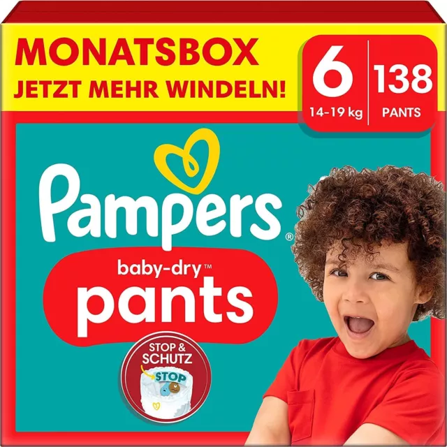 Pampers Baby Dry Pants Größe 6 Extra Large (14-19 kg) 138 Stück, Monatsbox