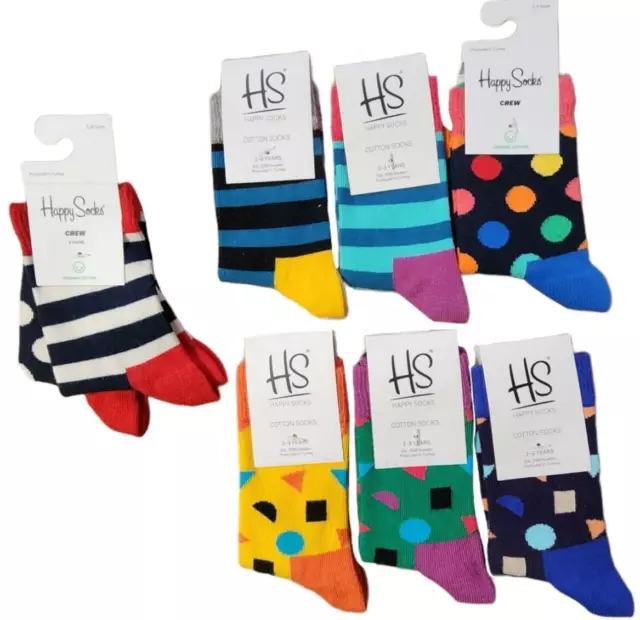 Happy Socks Kids' Organic Cotton Geometrical Pattern 8 Pairs Set Socks 2-3Y NEW