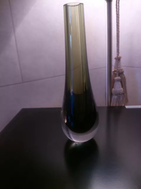 Vintage Art Glass Sommerso Green Spill Bud Single Stem 22cm Vase