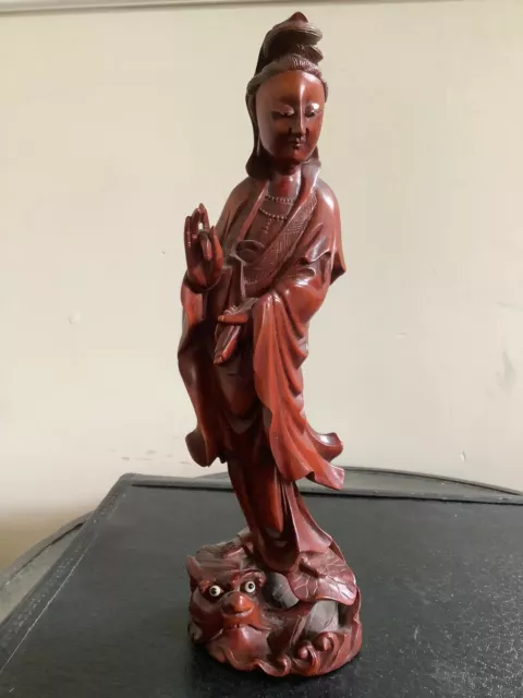 old Chinese boxwood wood hand-carved  Kwan-Yin GuanYin statue