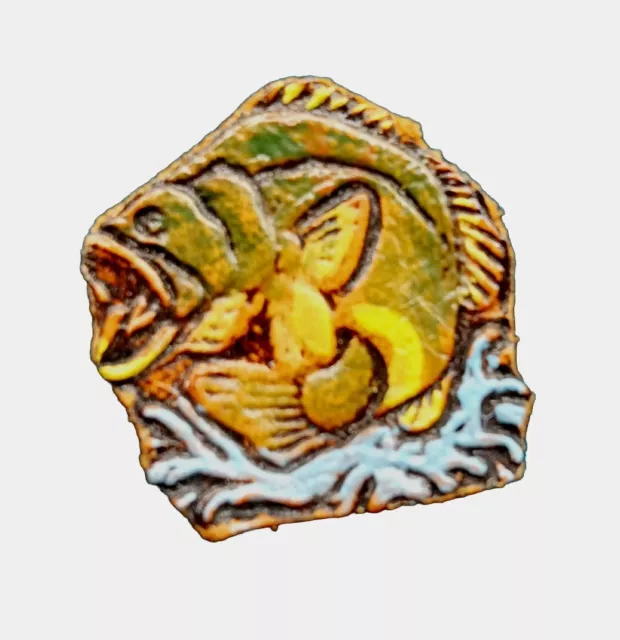 Vintage Hawaii Souvenir Tooled Leather Pin Brooch Handpainted Big Mouth Fish 1"