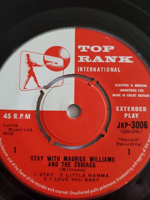 MAURICE WILLIAMS,STAY EP,EX+/NO Cover,Top Rank,1961,Rock n Roll,R&B,Doo