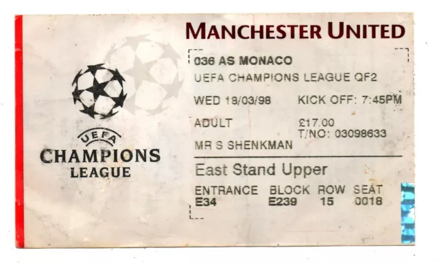 Biglietto EC Manchester United - AS Monaco 18.03.1998