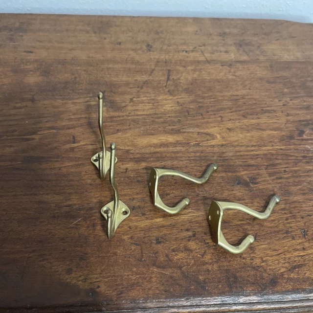 4 Vintage Metal Double Hooks Coat Hat Hooks Brass Color