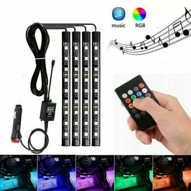 Striscia Interni Auto 12 Led Rgb Luci Vano Piedi Atmosfera Telecomando 12V Sc0