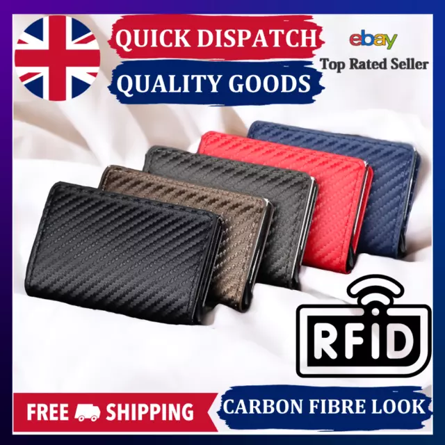 RFID Blocking Wallet Auto Pop up Credit Card Holder Leather Metal Money Clip Men