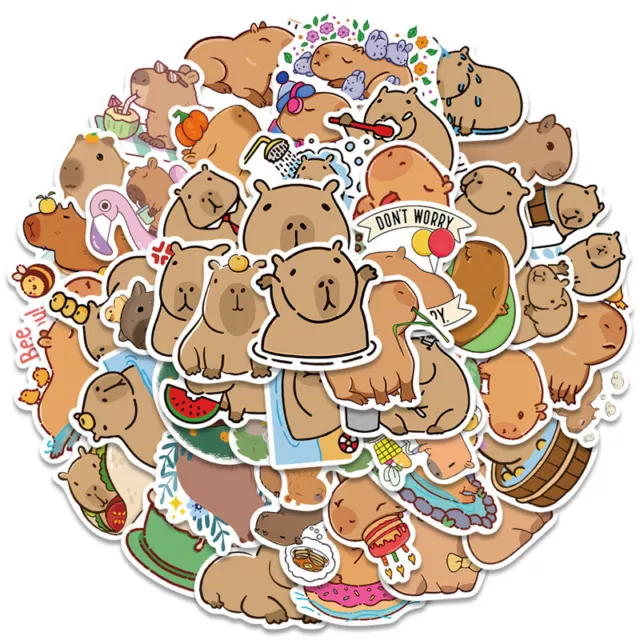 50Pcs Cute Cartoon Capybara PVC Graffiti Sticker Scrapbook Material Statione BII