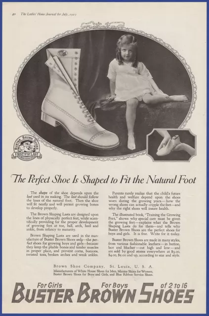 Vintage 1919 BUSTER BROWN Shoes Children's Ephemera Art Décor Print Ad