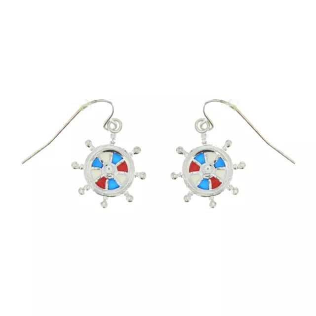 Zac's Alter Ego Pair of Small Tricolour Nautical Sailor Wheel Earrings