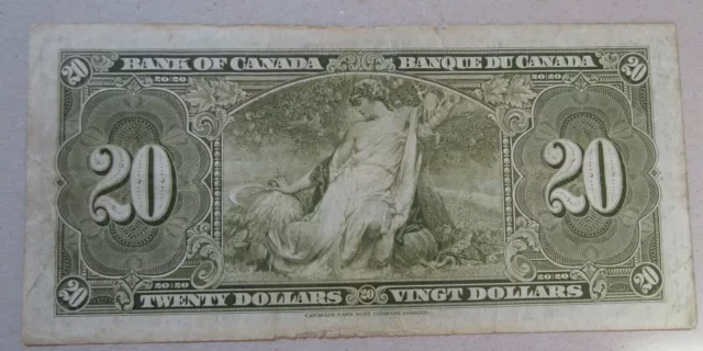 1937 Bank of Canada Twenty Dollar $20 Bill. BETTER GRADE $20 Bank Note (PS6-B) 2