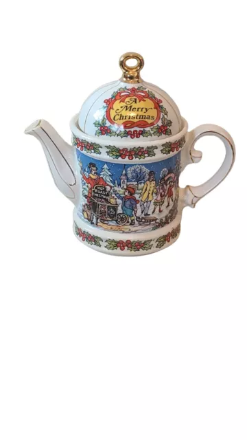 Vintage Sadler Christmas Holiday Teapot "A Merry Christmas" England