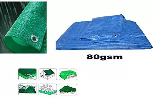 Heavy Duty Plastic Cover Waterproof Tarpaulin Tarp Ground Sheet, Blue or Green