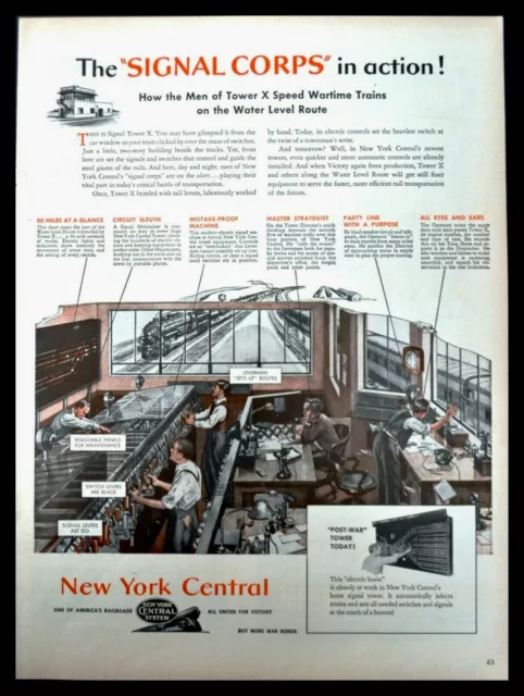 1944 New York Central Railroad Vintage Print Ad WWII Signal Corp in Action!