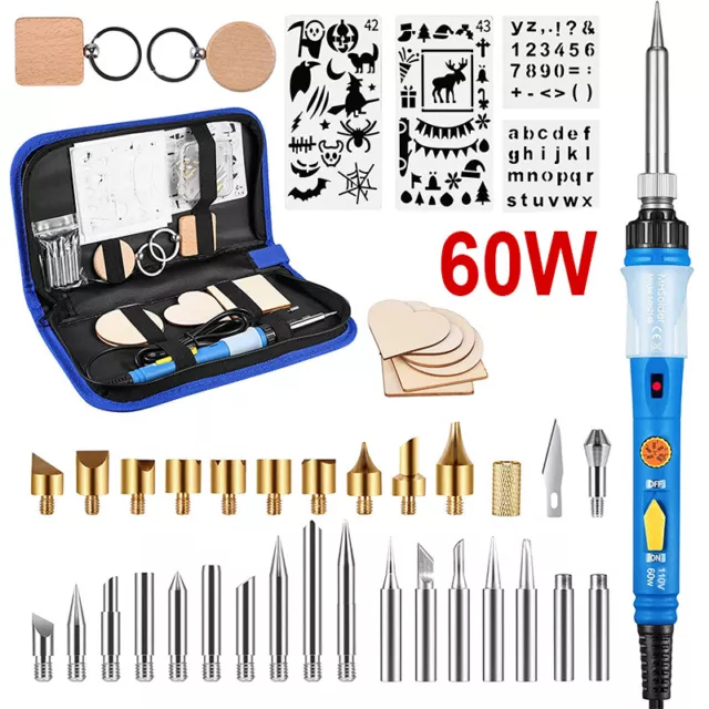 Wood Burning Pyrography Pen Tool Kit 60W 110V Craft Soldering Iron Gun Tips Set