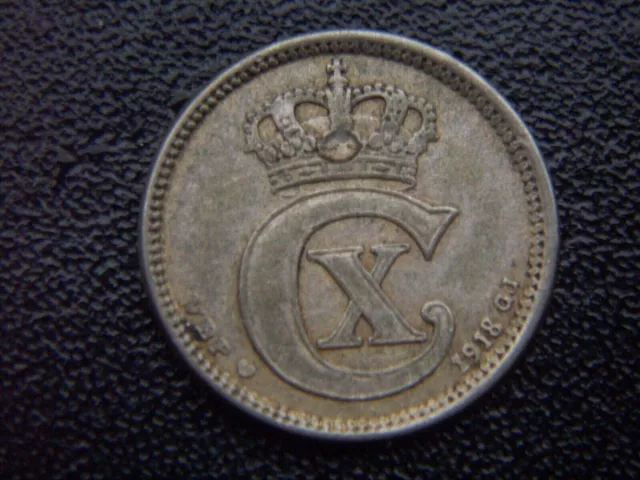 1918 Denmark 10 Ore Scarce Silver Coin