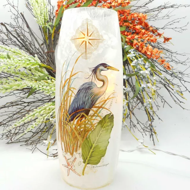 Stony Creek Decorative Lighted Glass Coastal Birds Blue Heron 12" Vase WSC02B