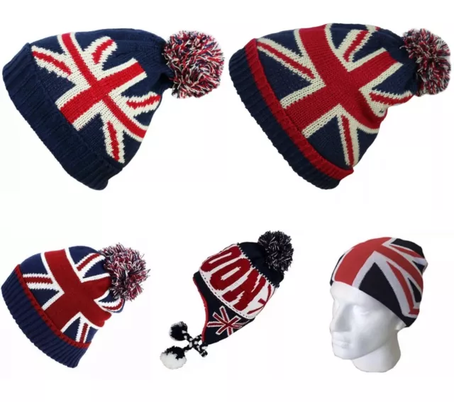 Beanie Hats British Flag Union Jack Pom Pom Knitted Women's Men's Hats