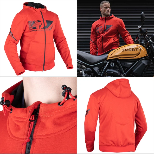 Oxford Super Felpa con Cappuccio 2.0 Giacca Aramide Tessile Rinforzata Moto - Rosso Sportivo