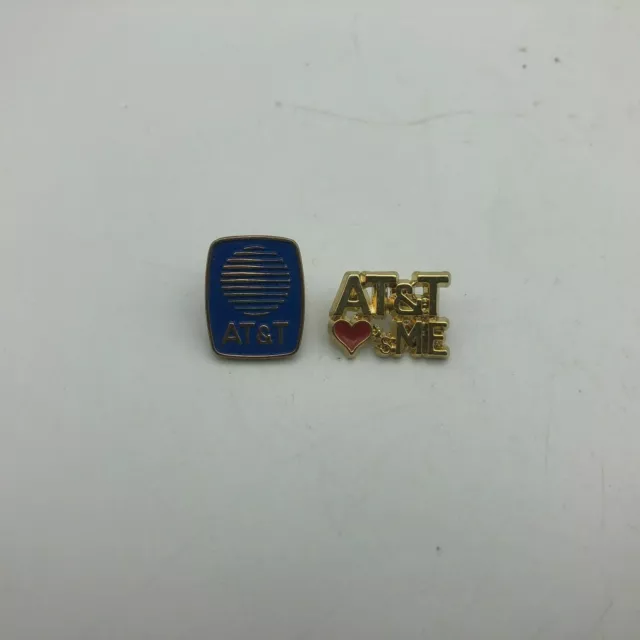 AT&T Lapel Pin AT&T Heart Loves Me Lapel Pin Advertising 1984 Vintage Lot Of 2