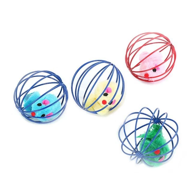Cat Mice Toys Interactive Ball Toy Faux Mouse in Cage Ball for Indoor Cats