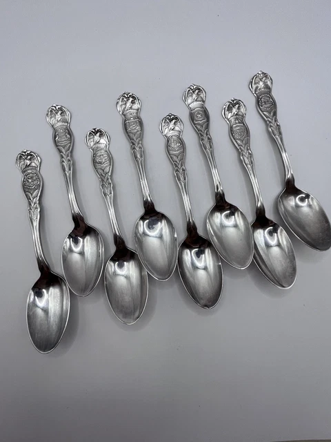 Wm Rogers and Sons silverplate antique teaspoons eagle state seals lot of 8