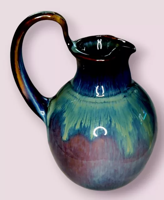 BILL CAMPBELL Art Pottery Pitcher Jug Ewar Purple Drip Glaze Signed (8") PA, USA