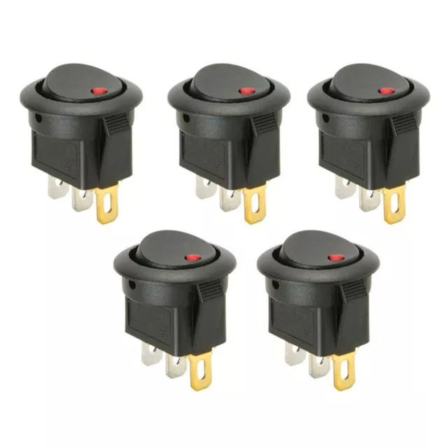 5pcs LED Illuminated Round Rocker Switch Car light ON/OFF 12v Red 3 Pin